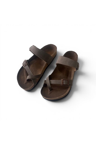 CİNDYSHOESS Unisex Ortopedik Rahat Kalıp Çift Tokalı Parmak Arası Mantar Taba...