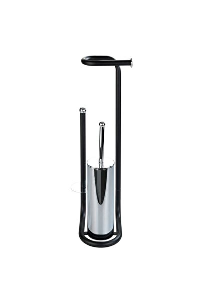 Wenko Suport pentru hârtie igienică negru + Perie WC 3 în 1