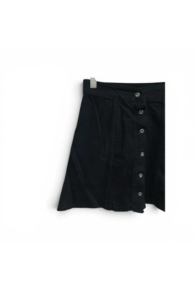 BeHill Be Hill Women's Black Denim Skirt with Buttons on the Front and Double Pockets
