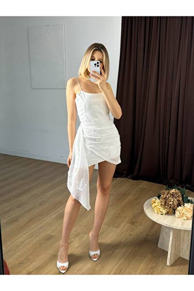 Nils Boutique Askılı Drapeli 3D Detaylı Mini Abiye Elbise
