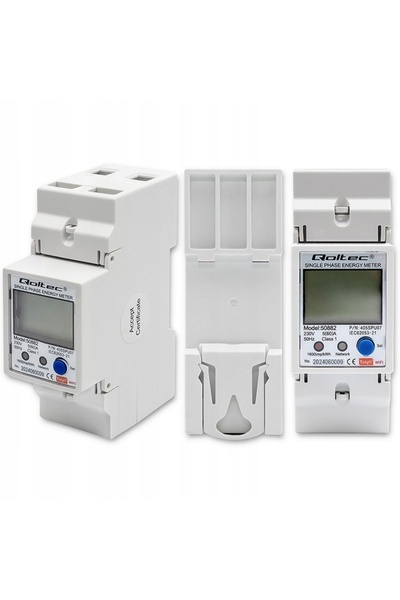 Qoltec Contor de energie electrică Wi-Fi TUYA, 1 fază, 230V, LCD, pentru mont...