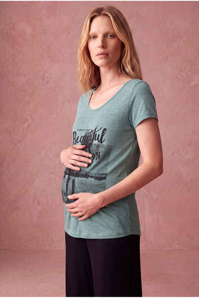 WESTMARK LONDON Maternity Water Green Viscose Crew Neck Short Sleeve Printed ...