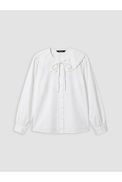 LC Waikiki White Baby Collar Embroidered Women's Shirt