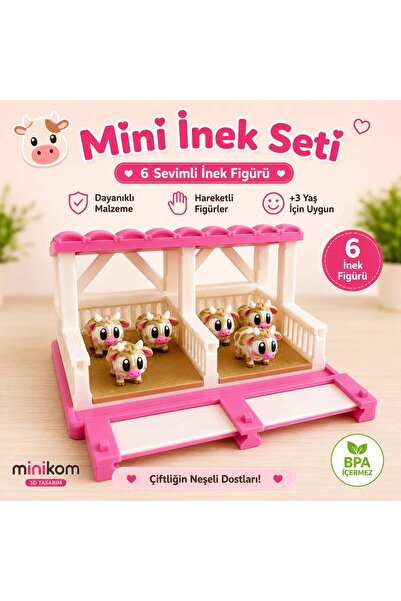 MİNİKOM`S Hareketli İnek Çiftliği Oyun Seti | 6`lı