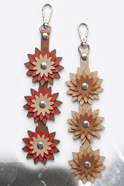 sgshobby Faux Leather 3-Layer Floral Design Bag Ornament, Keychain Accessory ...