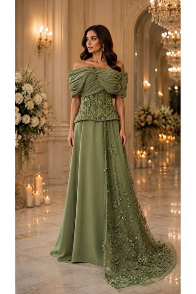 NUHAIRa Evening Dress Tulle Rose Petals Off Shoulder Chiffon and Lining Barbie