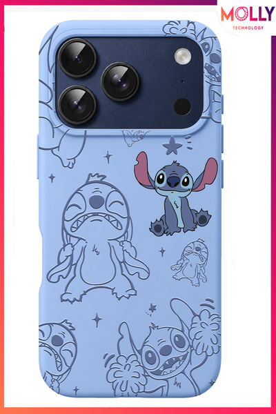 Molly iPhone 17 PRO MAX İçin Bebe Mavisi Stitch Tatlı Çılgınlık Desenli Silik...