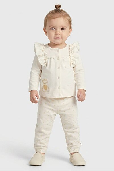 Popees Toddlers Girl 2 Pcs Embroidered Top And Pants Set, Off White
