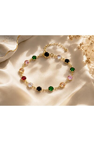 Ceso Accesories ✨ Gold Kaplama Renkli Zirkon Taşlı Ayarlanabilir Halhal