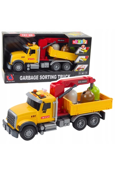 LeanToys Camion de gunoi cu macara, sortare deșeuri + lumini + sunete
