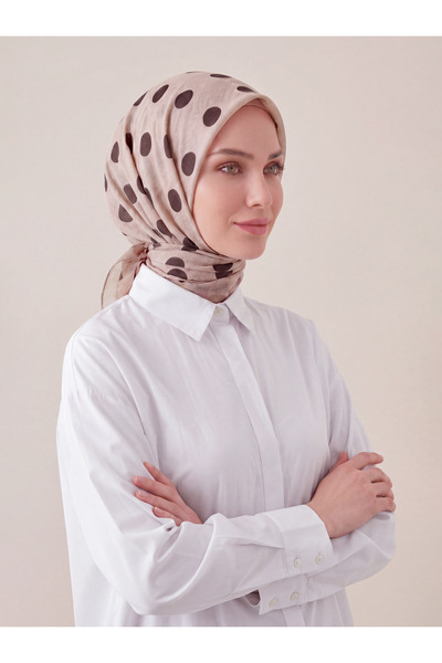 Feyre İpek Score Patterned Cotton Scarf - Milk Coffee