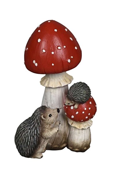 DecoDepot Mushroom decoration with hedgehogs, polyresin, 10.5x9.5x18.5 cm