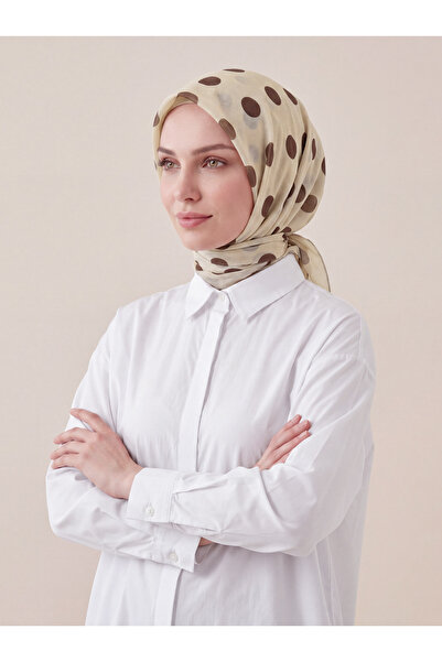 Feyre İpek Puan Desenli Pamuksu Eşarp - Tereyağ