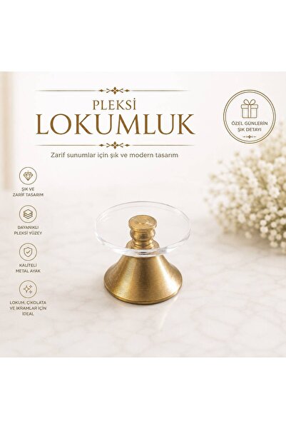 KOZMİK GİFT Pleksi Sunumluk Gold Metal Ayaklı Kahve Yanı Lokumluk Şeffaf İkra...