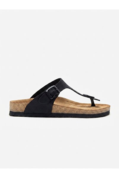 Bequemere Unisex Ck104-Crz Genuine Leather Black Crazy Flip Flop Orthopedic C...