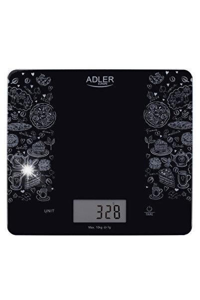 adler Cântar de bucătărie electronic, de sticlă, pentru 10 kg, negru, cu ecra...