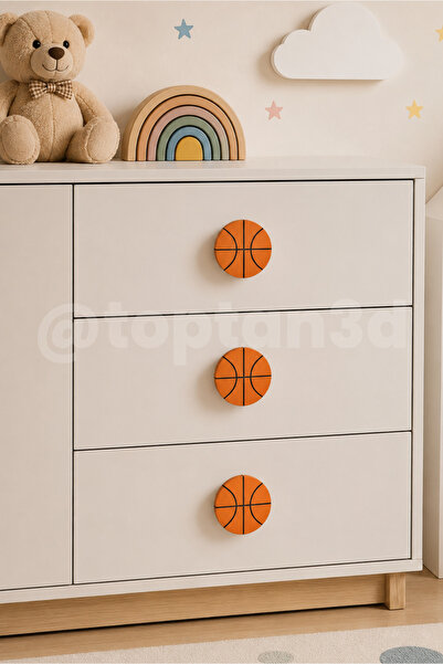 (5 cm) Basketbol Topu Dolap Kulpu, Mobilya Kulbu - Çocuk Oda Aksesuarı, Basketbol Topu Kulp (Kulp Vidası Dahildir)