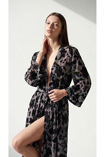 Minteks Exclusive Terra Flora Transparent Long Kimono Dressing Gown