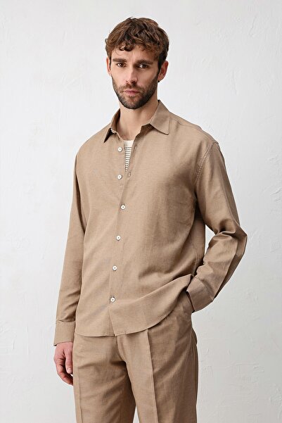 Antioch Beige Linen Blended Relax Fit Men's Shirt