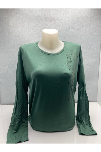 LÜKS MİRAYDA Women's Crew Neck Stone Detailed Long Sleeve Comfortable Fit Com...