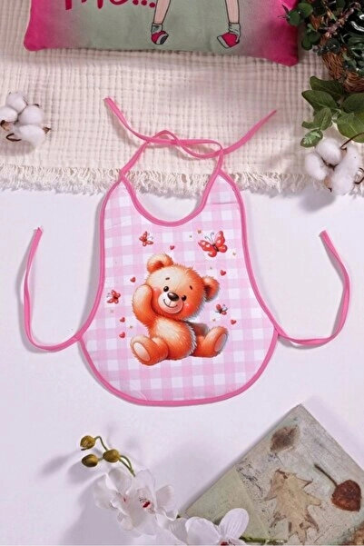 Generic Brand Plaid Pink Bear Patterned Liquid-Proof Pear Apron with Neck and...