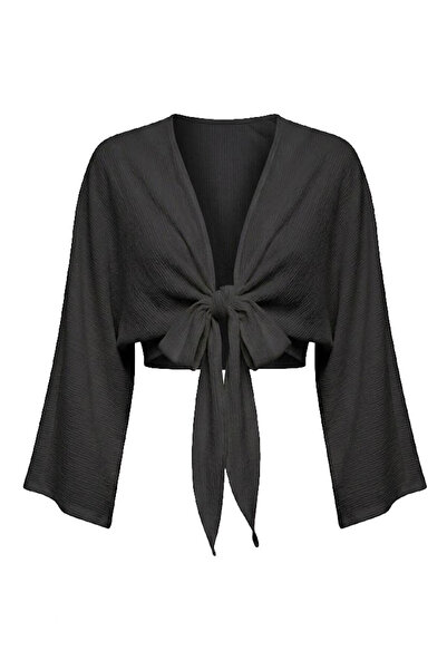Tmptekstil Front Tie Short Sleeve Shirt Black