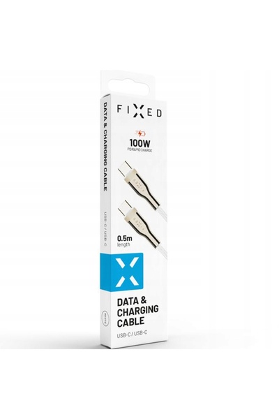 FIXED Cablu împletit USB-C - USB-C 100W 0.5 m Alb