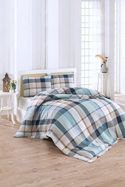 Kristal Ranforce Quilted Single Duvet Cover Set Four Seasons Pamir Turquoise