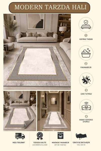 CAPPİO HALI Kaymaz Taban Silinebilir , Yıkanabilir Modern Salon , Koridor ve Mutfak Halısı