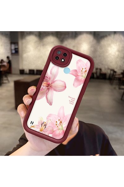 Hontinga Realme C21 Compatible Case Camera Protector Claret Red Silicone Coup...