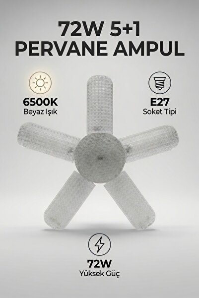 AC AYDINLATMA 72W 5+1 Katlanabilir Pervane LED Ampul E27 Duy – 6500K Beyaz Iş...