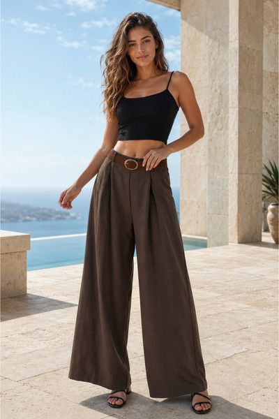 ABBRA Women's Elastic Waist Ten-Sel Loose Pants