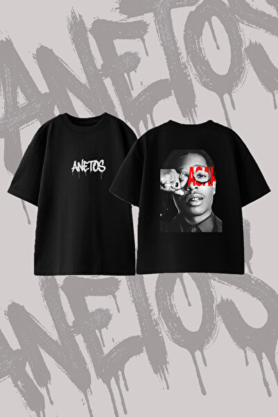 Anetos Asap Rocky Design Back Printed Cotton Black Oversize T-Shirt