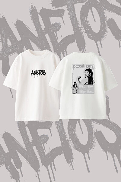 Anetos Ariana Grande Positions_12 Design Back Printed Cotton White Oversize T...