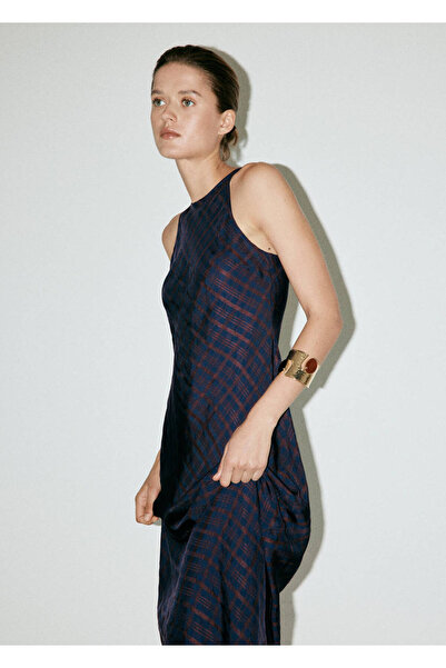MANGO Woman Desenli halter yaka uzun elbise
