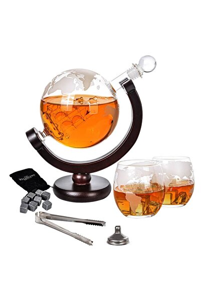 OEM Globe Decanter Set - Μοναδικό Σετ Καράφας και Ποτηριών με Υφή Υδρογείου
