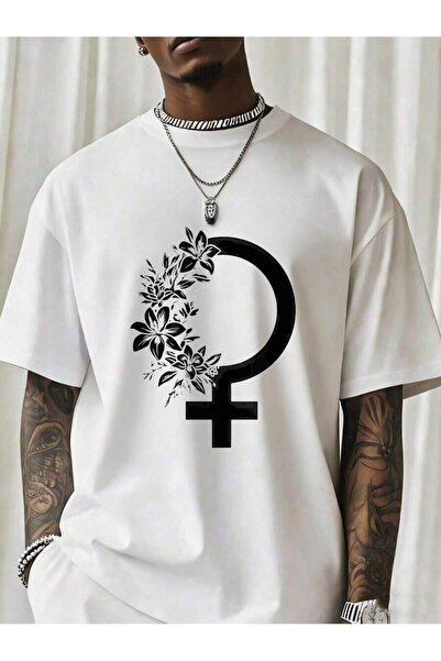 NOURAM Floral Venus Symbol Black T-Shirt Men Fashion Graphic Tee Unisex Stree...