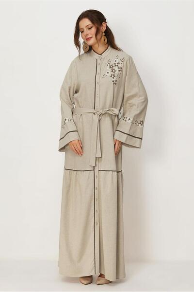 Alvina Embroidered Linen Dress with Belt 46481