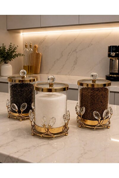 PONCİKPAZAR 3’Lü Elmas Detaylı Luxury çay şeker kahvelik