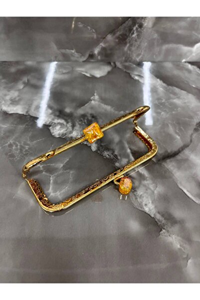 velanee Amber Taşlı Gold Metal Çanta Bursu 15 cm