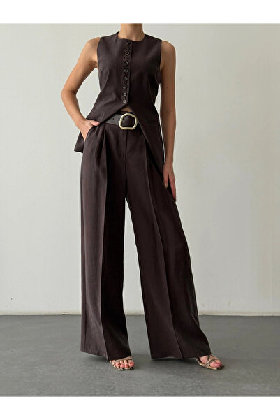 Myra Belted Brown Palazzo Pants