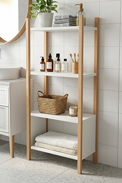Yurudesign Blom Banyo Rafı Düzenleyici Banyo Dolabı Kitaplık 4 Raf Ahşap İske...