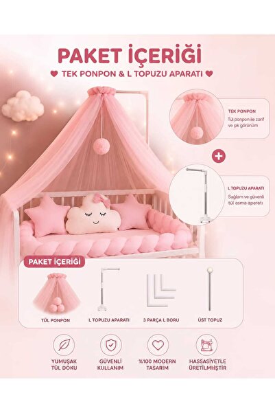 meteshopping Bebek Beşik Cibinliği ve Cibinlik Aparatı PEMBE