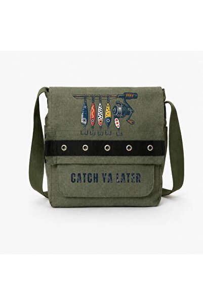 Minga London Catch Later Printed Khaki Eyelet Messenger Bag