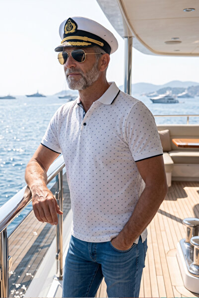 Exve Exclusive Tricou polo de vară cu guler marinăresc cu model geometric, pe...
