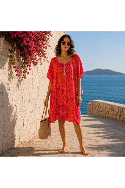 BIJUTERI Par-13043 Fuchsia Ethnic Patterned Laser Beach Dress & Pareo |   Eos...
