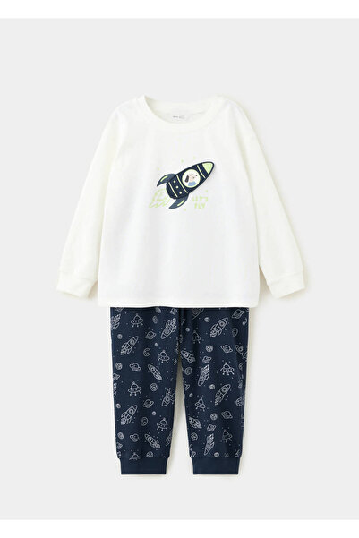 MANGO Baby Uzay desenli uzun pijama takımı