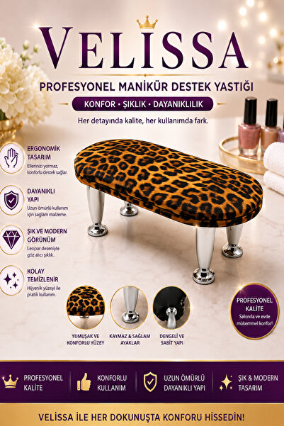 velissa Sarı Leopar Desenli Manikür Sehpası Manikür Yastığı Kol Dayama