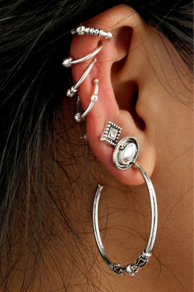 VeeShop Top Bottom Set of earrings and ear cuff, rings with ethnic patterns a...