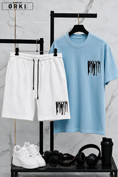 EFFRENATU Bklyn Printed Cotton Fabric Unisex T-Shirt-White Shorts Set